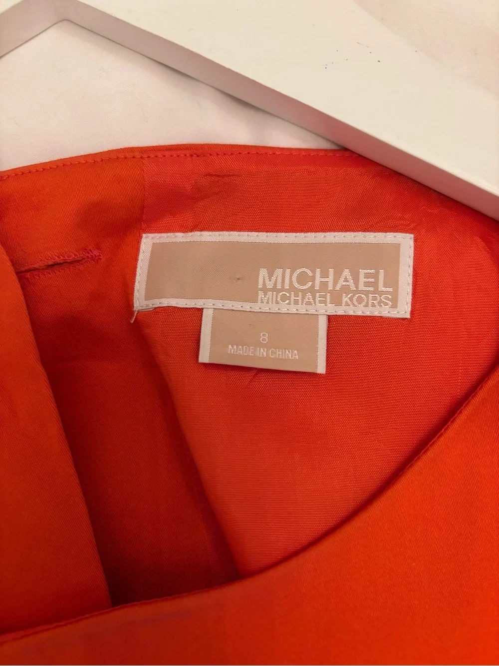 Michael Kors Classic Orange Cap-Sleeve Sheath Dress with accented waist